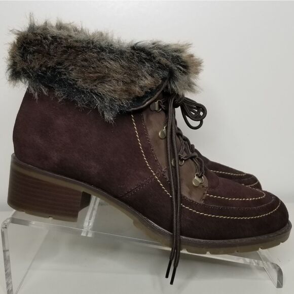 Sporto Holly Style Faux Fur Trim Lace Up Ankle Boots Brown Size 9M - Picture 3 of 10